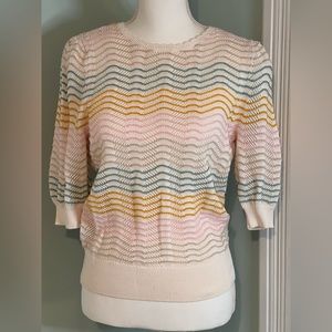 LOFT Lightweight Scalloped Summer Spring Short Sleeve Sweater Size S NWT